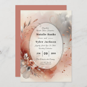 Blushing Petals and Silver Swirls Wedding Invitation