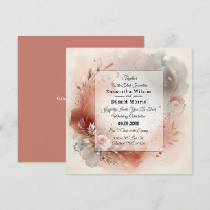 Blushing Petals and Silver Swirls Wedding Invitation