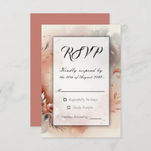 Blushing Petals and Silver Swirls Wedding RSVP Card