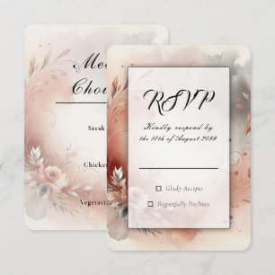 Blushing Petals and Silver Swirls Wedding RSVP Card