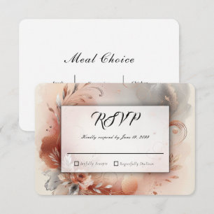 Blushing Petals and Silver Swirls Wedding RSVP Card