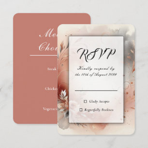 Blushing Petals and Silver Swirls Wedding RSVP Card
