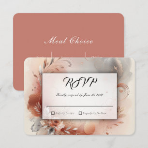 Blushing Petals and Silver Swirls Wedding RSVP Card