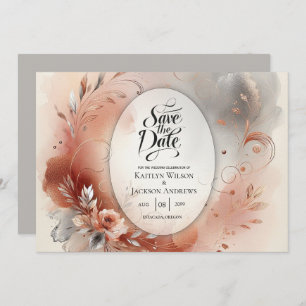 Blushing Petals and Silver Swirls Wedding Save The Date