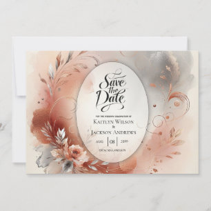 Blushing Petals and Silver Swirls Wedding Save The Date