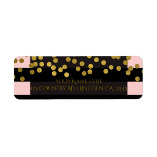Blushing Pink & Black Stripes Gold Faux Foil Dots