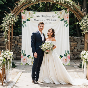 Blushing Pink Floral Wedding Photo Backdrop Tapestry