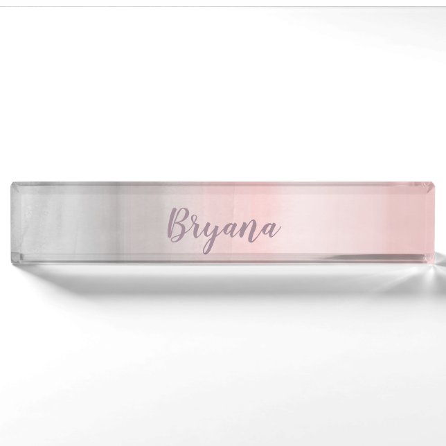 Blushing Pink & Grey Modern Watercolor Girly Glam Nameplate (Front)