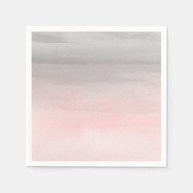 Blushing Pink Grey Modern Watercolor Ombre Chic Napkin (Front)