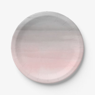 Blushing Pink Grey Modern Watercolor Ombre Chic Paper Plate