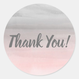 Blushing Pink & Grey Modern Watercolor Ombre Classic Round Sticker