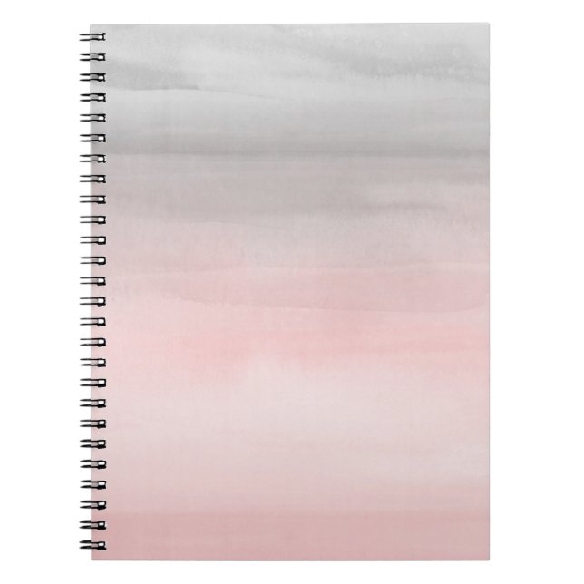 Blushing Pink & Grey Modern Watercolor Ombre Glam Notebook (Front)