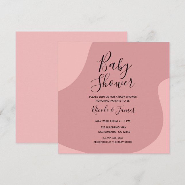 Blushing Pink Mauve Modern Minimal Baby Shower Invitation (Front/Back)