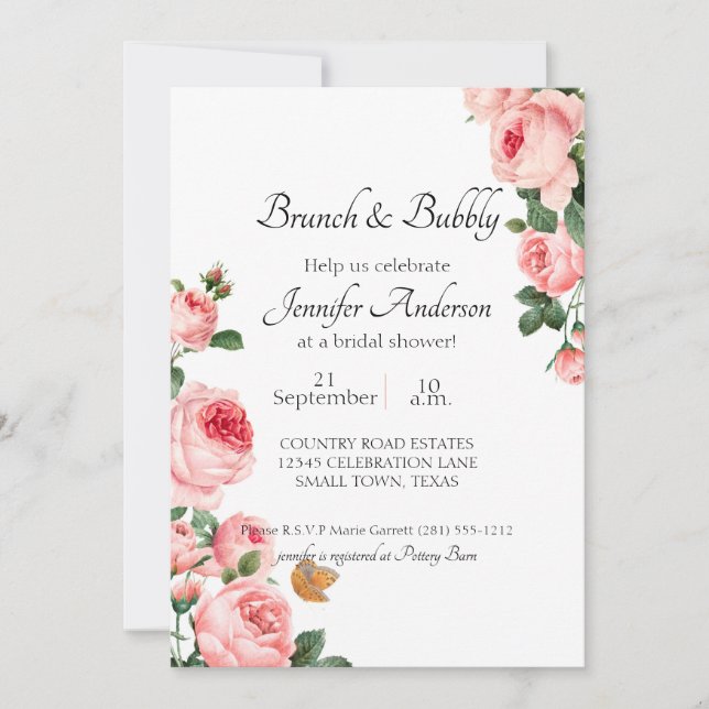 Blushing Pink Rose Bridal Shower Brunch (Front)