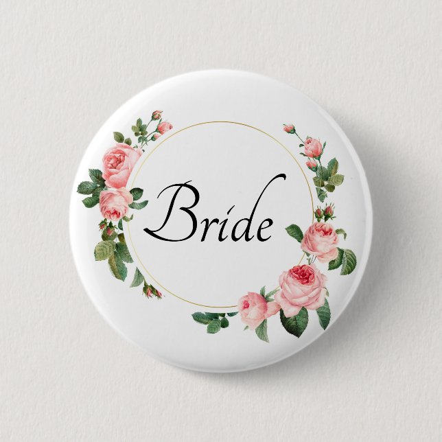 Blushing Pink Rose Bride 2 Inch Round Button (Front)