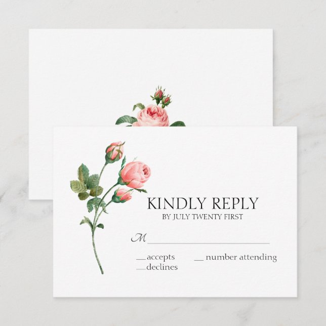 Blushing Pink Rose Floral Elegant Wedding RSVP Card (Front/Back)