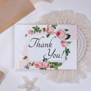 Blushing Pink Rose Floral  Thank You Card