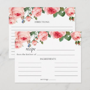 Blushing Pink Rose Floral Wedding Recipe Card