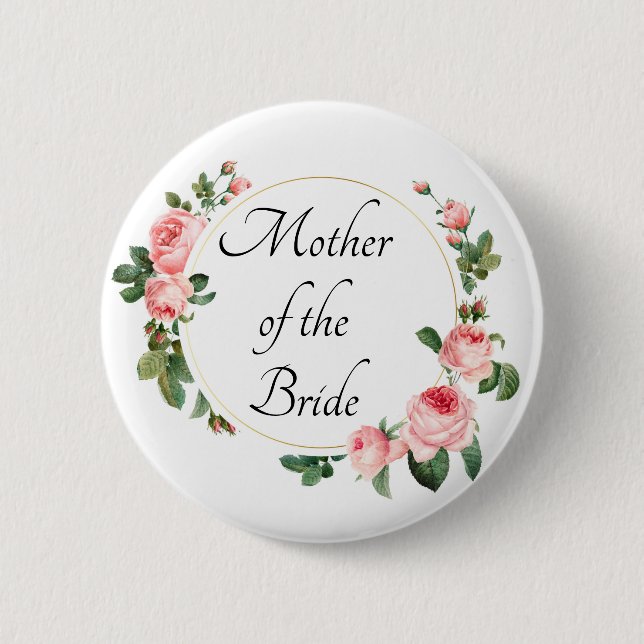 Blushing Pink Rose Mother of the Bride 2 Inch Round Button (Front)