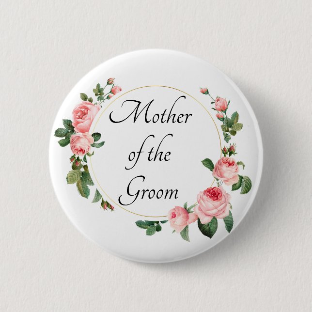 Blushing Pink Rose Mother of the Groom 2 Inch Round Button (Front)