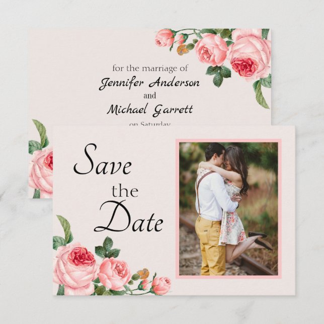 Blushing Pink Rose Save The Date (Front/Back)