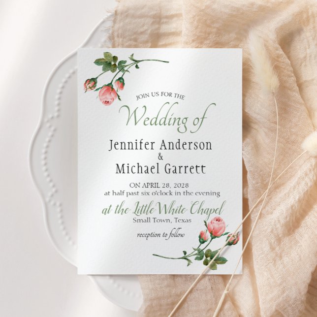 Blushing Pink Rose Wedding Invitation (Creator Uploaded)