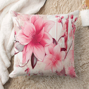 Blushing Pink Spring Florals and Blossoms Throw Pillow