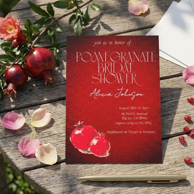 Blushing Pomegranate Branch Bridal Shower Invitation (Creator Uploaded)