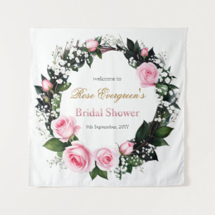 Blushing Romance: Pink Rose Bridal Shower Tapestry