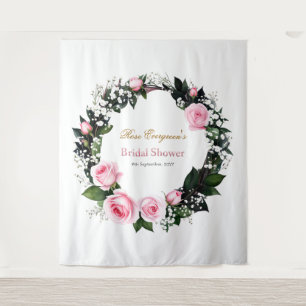 Blushing Romance: Pink Rose Bridal Shower Tapestry