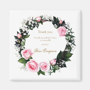 Blushing Romance:Pink Rose Bridal Shower Thank you Magnet