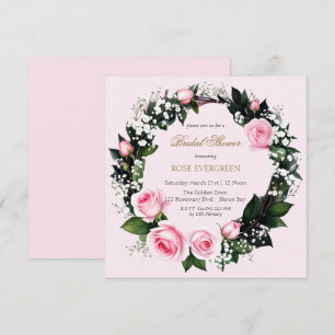 Blushing Romance: Pink Roses and Baby’s Breathe In Invitation