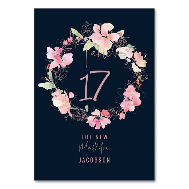 Blushing Romance, Sweetpeas Floral Wreath Table Number (Front)