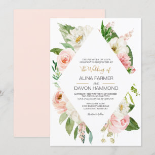 Blushing Rose Blush Pink and White Floral Wedding Invitation