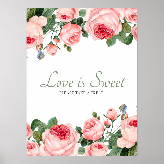 Blushing Rose Floral Wedding Love Is Sweet Favour Poster (Front)