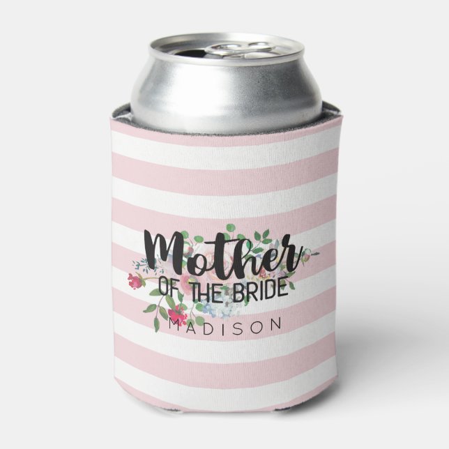 Blushing Rose Floral Wedding Mother of the Bride Can Cooler (Can Front)