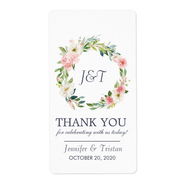 Blushing Rose Navy Blush Floral Wedding Thank You (Front)