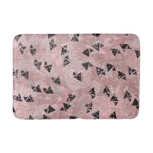 Blushing Rose Pink Gold & Black Triangles Pattern Bath Mat