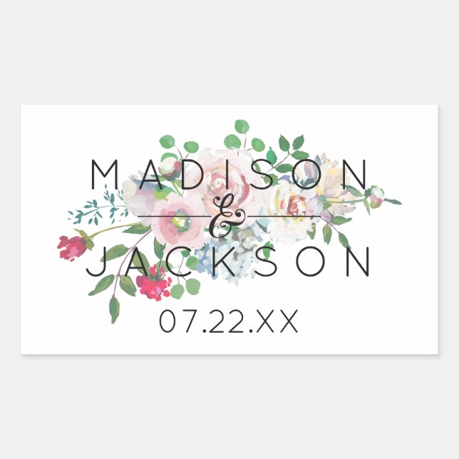 Blushing Rose Watercolor Floral Wedding Monogram Sticker (Front)