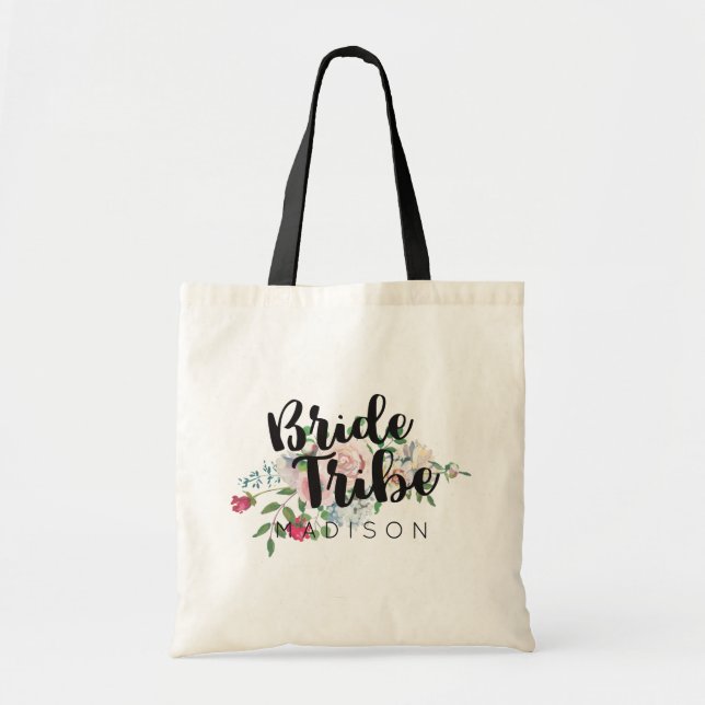 Blushing Rose Watercolor Wedding Bride Tribe Tote Bag (Front)