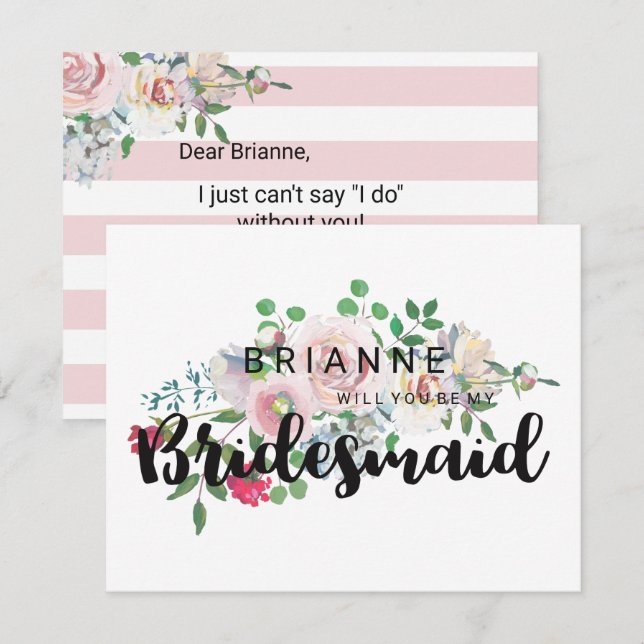 Blushing Rose Watercolor Will You Be My Bridesmaid Invitation (Front/Back)