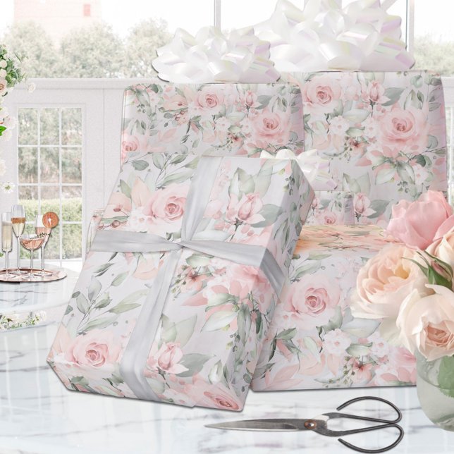 Blushing Roses 2 Wedding Wrapping Paper Sheets (Creator Uploaded)