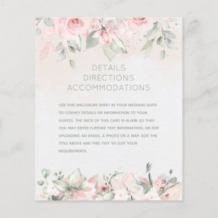 Blushing Roses Wedding Details Information Sheet