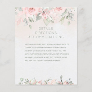 Blushing Roses Wedding Details Information Sheet