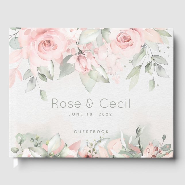 Blushing Roses Wedding Guest Book (Front)