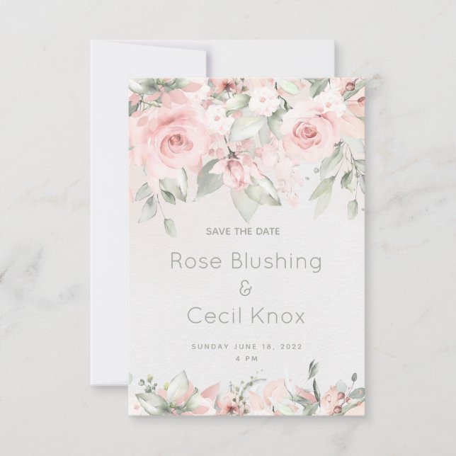 Blushing Roses Wedding Save The Date Card (Front)
