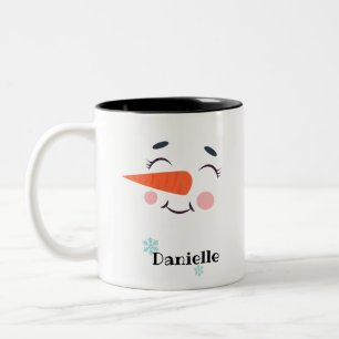Blushing Snowman Face Personalized Name Holiday Two-Tone Coffee Mug