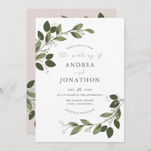 Blushing Sprigs Wedding Invite with Pink Back