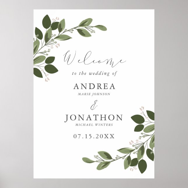 Blushing Sprigs Wedding Welcome Poster (Front)