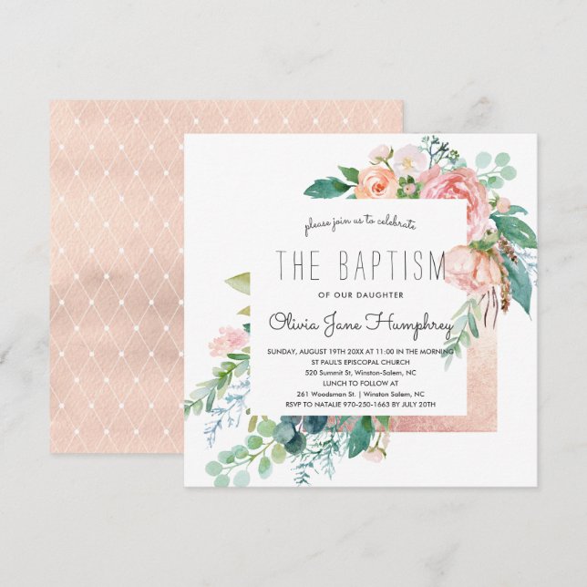 Blushing Summer Floral Baptism Invitation (Front/Back)